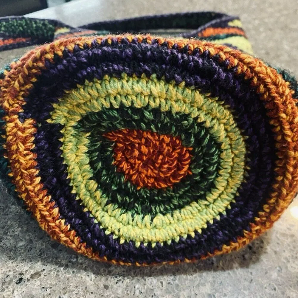 Woven Handmade Circle Bottom Colorful Crossbody‎ Bucket Purse Guatemalan Fun